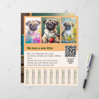 Mops Welpen zum Verkauf Flyer Vorlage QR-Code