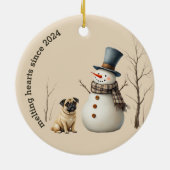 Mops Welpenherzen - Erste Weihnachtsfeier Keramik Ornament (Hinten)