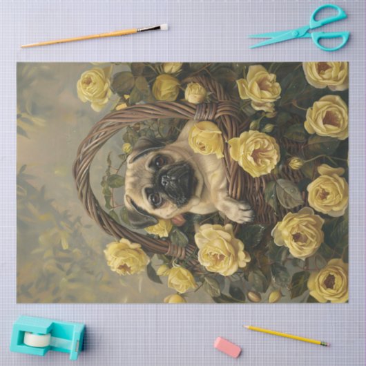 Mops Welpenkörbe Gelbe Rosen Seidenpapier (Basteln)