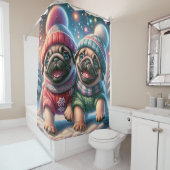 "Mops Welpen's First Snowfall - Whimsical Winter" Duschvorhang (Beispiel)