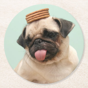 Mops Will Leckereien Runder Pappuntersetzer