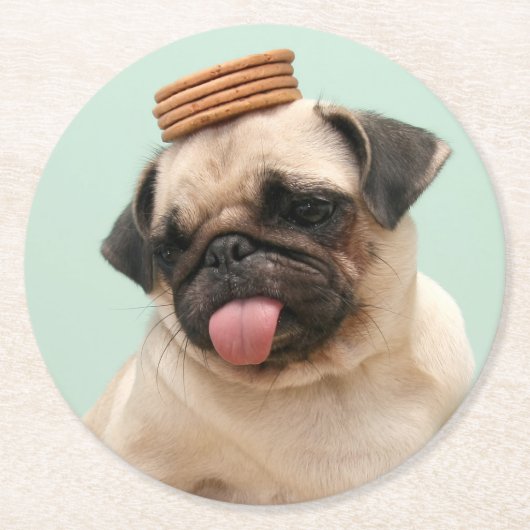 Mops Will Leckereien Runder Pappuntersetzer (Vorderseite)