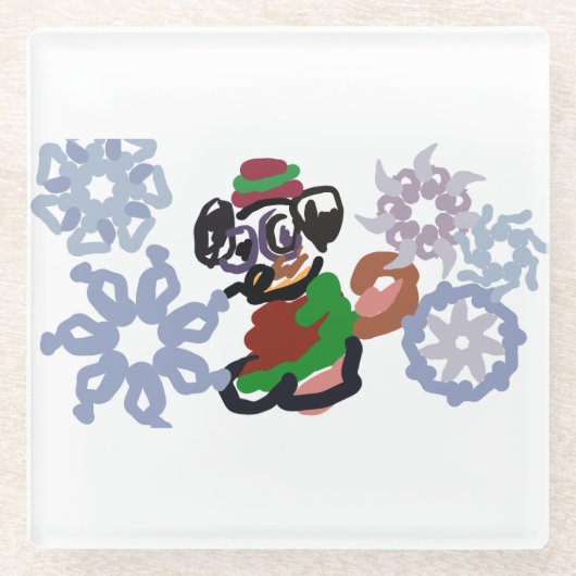 Mops Winter Glasuntersetzer (Vorderseite)