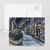 Mops Winterszene Postkarte (Vorne/Hinten)