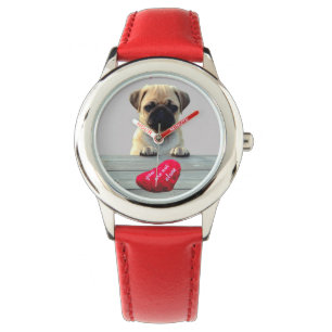 Mops Wishing Happy Valentine's Day Heart watch Armbanduhr