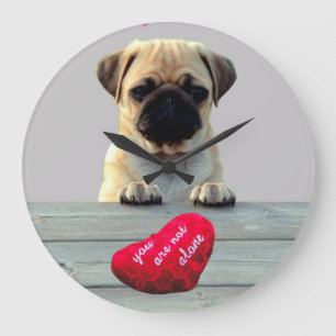 Mops wünscht Happy Valentine's Day Heart Uhr