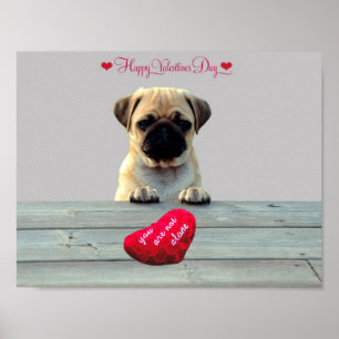 Mops wünscht Happy Valentine's Day Herzpostposter Poster