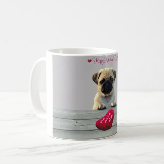 Mops wünscht sich Valentinstag Herzkaffee Tasse (Vorderseite Links)