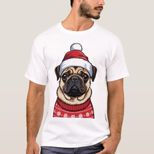 Mops zu Weihnachten T-Shirt (Vorderseite)
