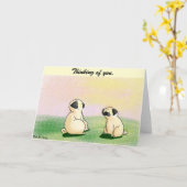 Möpse am Sonnenuntergang Karte (Gelbe Blume)