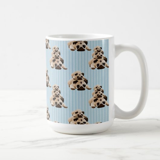 Möpse auf blauen Streifen Kaffeetasse (Rechts)