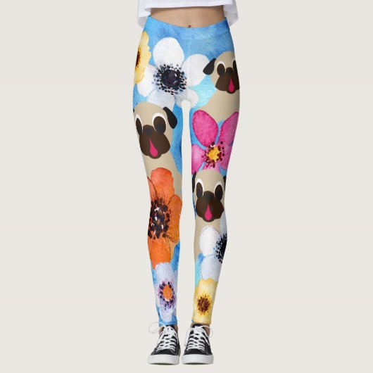 Möpse im Blumen-Garten Leggings (Vorderseite)