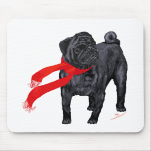 Möpse im roten Schal Mousepad