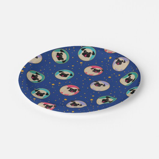 Möpse im Sternchen-Vereinbarung Party-Teller Pappteller (Schrägansicht)