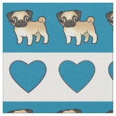 Möpse und Herzen - Blau Stoff (Nahaufnahme)