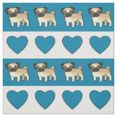 Möpse und Herzen - Blau Stoff (Muster)