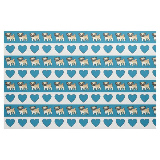 Möpse und Herzen - Blau Stoff (Fat Quarter (45,7 x 55,9 cm))