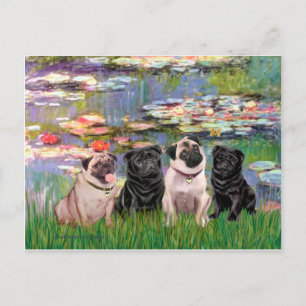 Möpse (Vier) - Lilien2 Postkarte