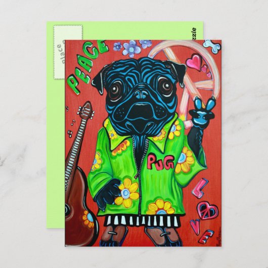 Möpsen Liebe Friedenskarte Postkarte (Vorne/Hinten)