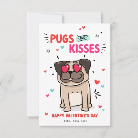 Möpsen und Kisses Dog Pun Mops Welpe Valentine Kar Einladung (Vorderseite)