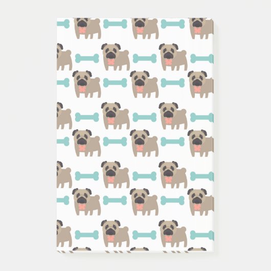 Möpsen und Knochen von niedlichem Cartoon Post-it Klebezettel (Vorderseite)