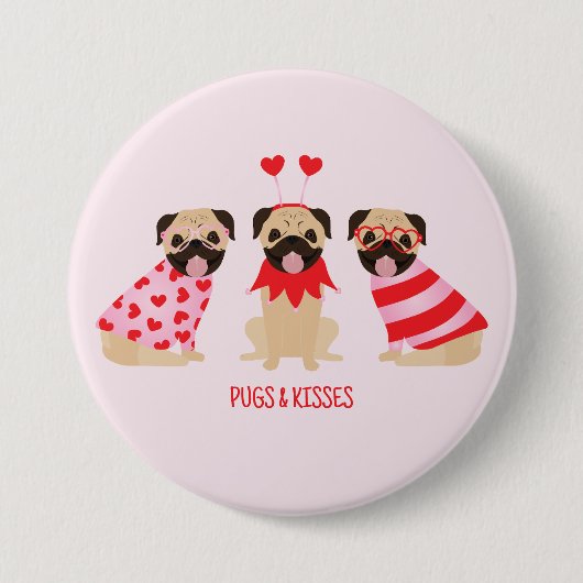 Möpsen und Küss Niedliche Mops Hunde Button (Vorderseite)