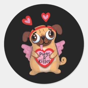 Möpsen Valentine Cupid Mops Kisses Valentine Mops  Runder Aufkleber
