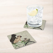 Möpsen zum Fahrrad Rechteckiger Pappuntersetzer (Vor Ort)