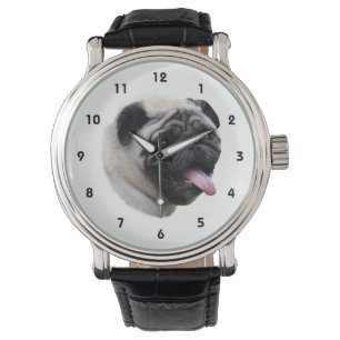 Mopshundehaustier-Fotoporträt Armbanduhr