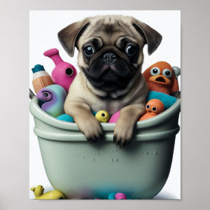 Mopsleben: Ein seifiges Abenteuer in der Badewanne Poster