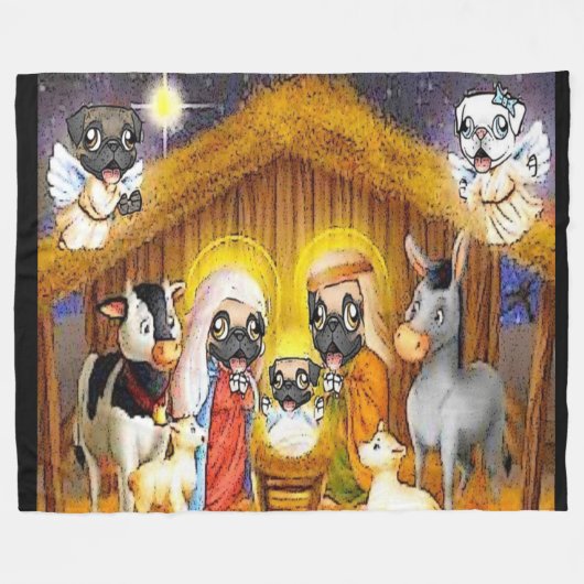 Mopsnativity-Szenen-Fleece-Decke Fleecedecke (Vorderseite (Horizontal))