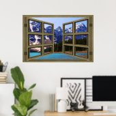 Moraine Lake Brown Wood 6 Pane Open Window Poster (Heimbüro)