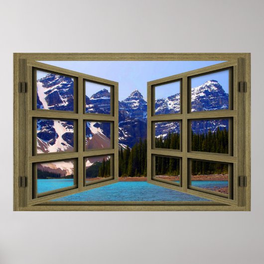 Moraine Lake Brown Wood 6 Pane Open Window Poster (Vorne)
