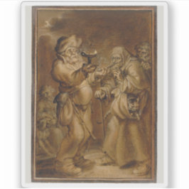 Moralisierende Szene mit einer alten Frau und eine Aufkleber