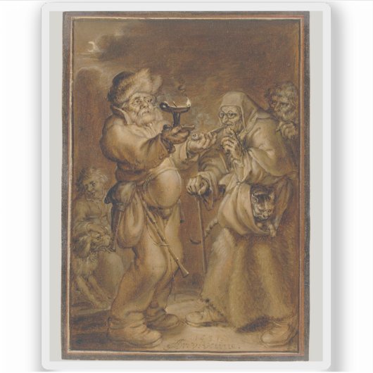 Moralisierende Szene mit einer alten Frau und eine Aufkleber (Vorderseite)