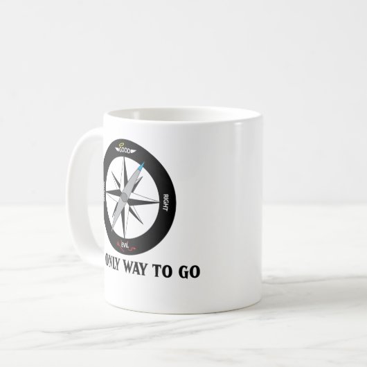 Moralkompass Kaffeetasse (Vorderseite Links)