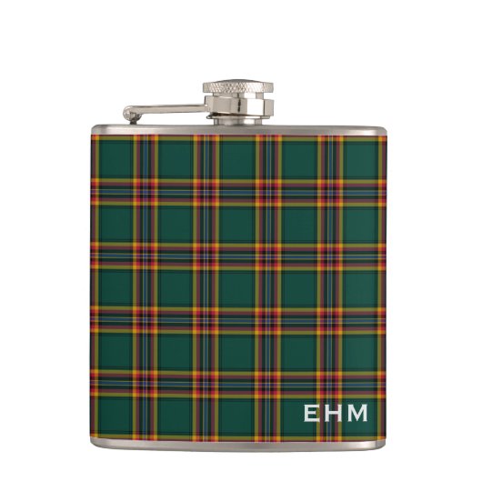 Moran Tartan Monogram Dark Green Kariert Flachmann (Vorderseite)