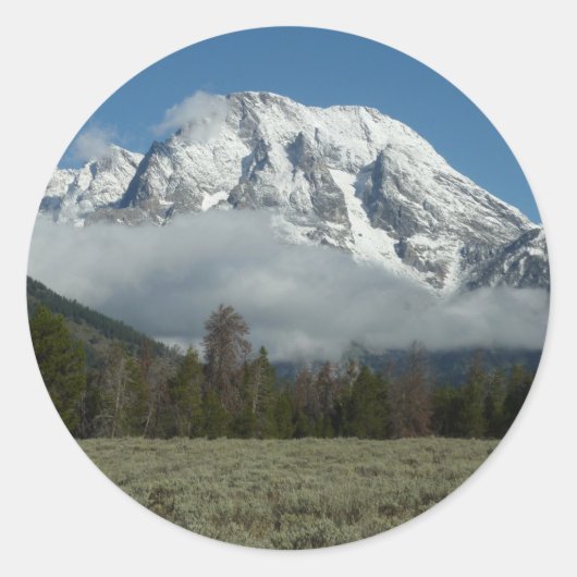 Moran und Wolken am Grand Teton Runder Aufkleber (Vorderseite)