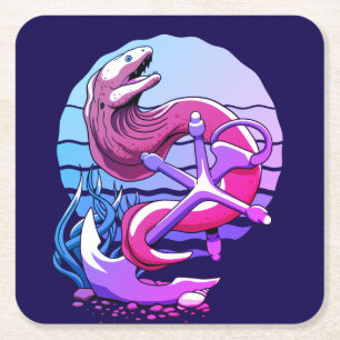 Moray Eel und Anchor Rechteckiger Pappuntersetzer