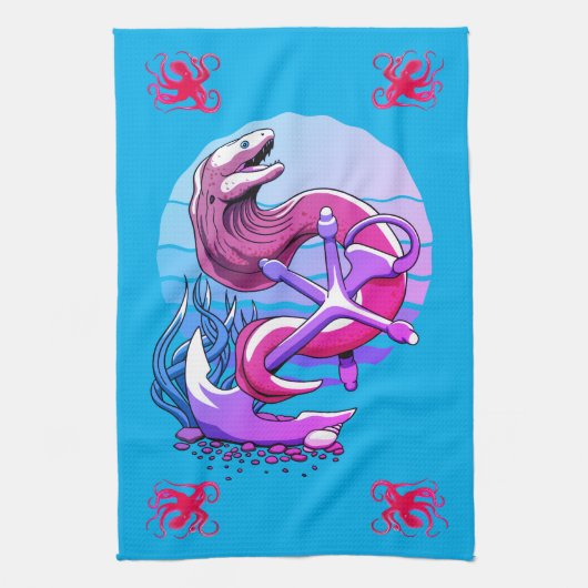 Moray Eel und Anchor und Oktopus Geschirrtuch (Vertikal)