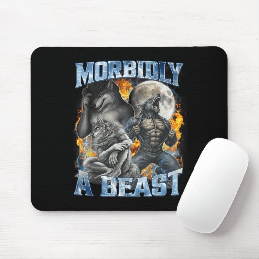 Morbidly A Funny Cringe Alpha Werewolf Wolf Meme  Mousepad (Mit Mouse)