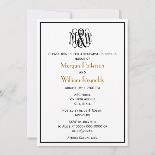 MorBlack Vine Script Monogram B&G DIY BG Probe Einladung (Vorderseite)