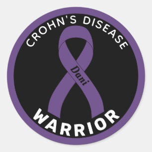 Morbus Crohn, Krieger-Ribbon, schwarzer Rundaufkle Runder Aufkleber
