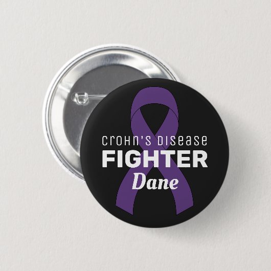 Morbus Crohn's Disease Ribbon Black Button (Vorne & Hinten)