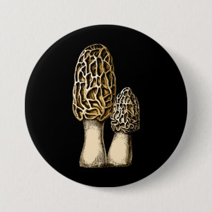 Morchel-Pilz Vintage-Botanik-Illustration Button
