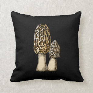 Morchel-Pilz Vintage-Botanik-Illustration Kissen