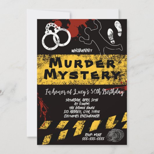 Mord an Whodunit mystery blutigen Party 40. 50. 60 Einladung (Vorderseite)