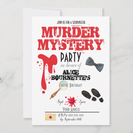 Mord Mystery Birthday Party Einladung (Vorderseite)