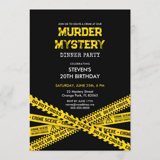Mord Mystery Birthday Party mit Polizeistreifen Einladung (Vorderseite)