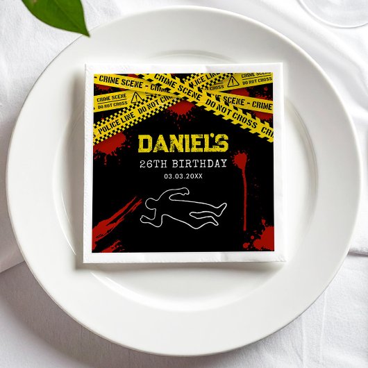 Mord Mystery-Party mit Gelbband und Blut Serviette